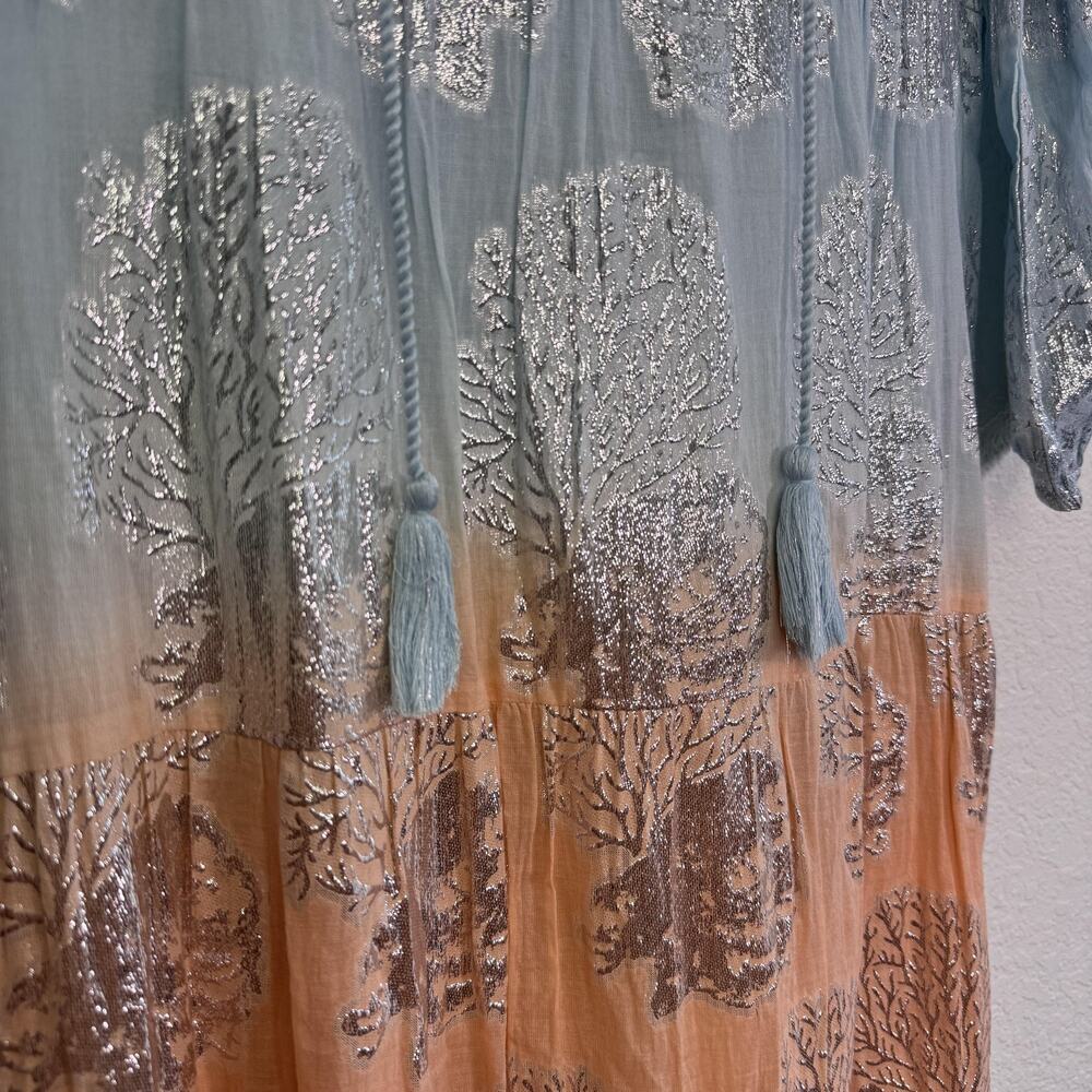Paani Dress Womens Small Ombre Tiered Maxi Metallic Floral Boho Beachy Resort - Picture 7 of 11